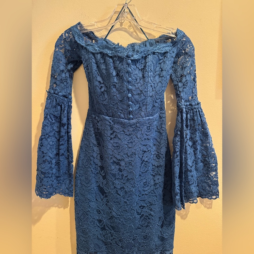 Nicholas Octavia Lace Corset Midi Dress Blue‎ US Size 0 Long Sleeve - Picture 4 of 12